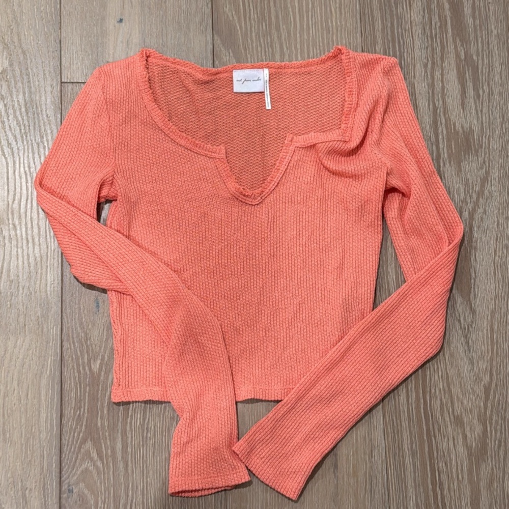 Urban Outfitters Coral Long Sleeve Crop Top